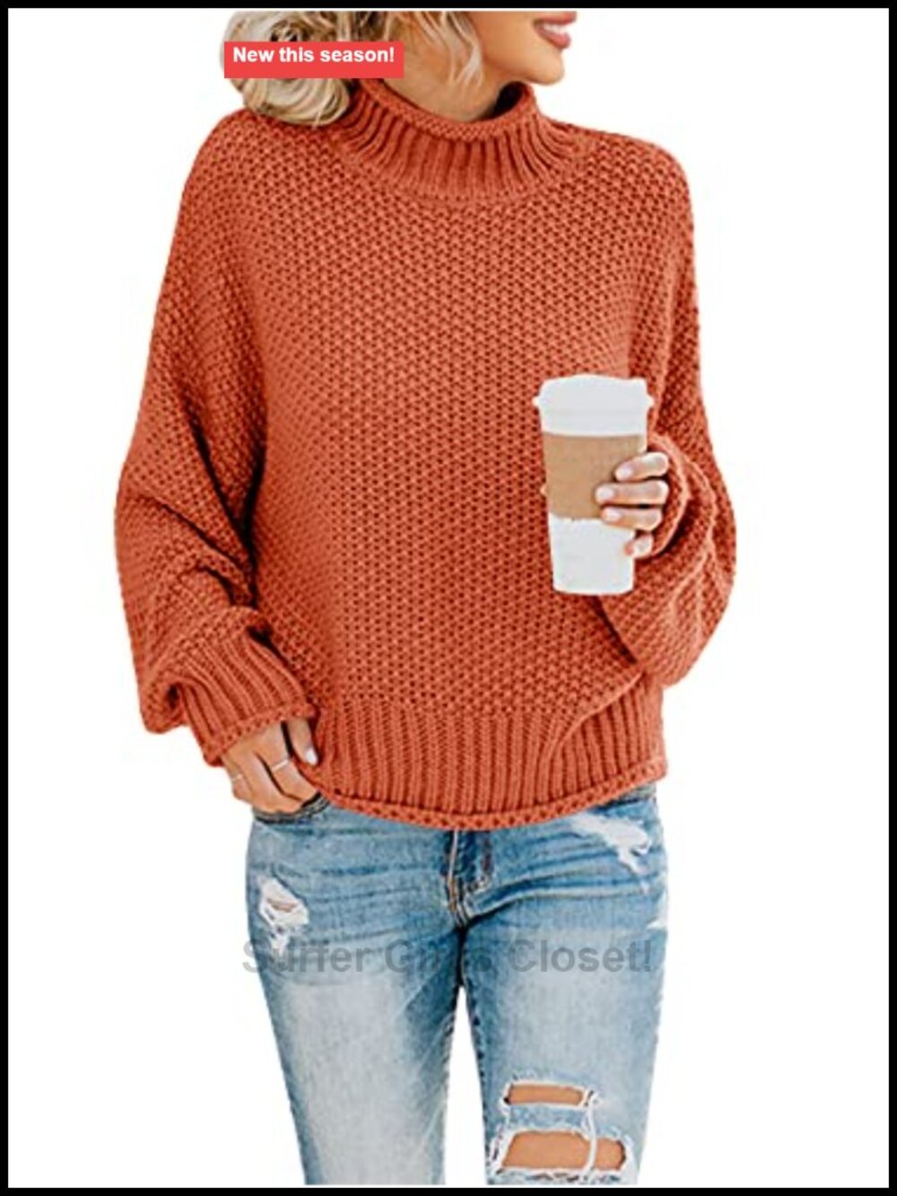 Oversized Turtleneck Sweater Batwing Long Sleeve Chunky Knit Pullover
